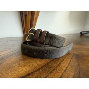 J. Crew Women's Olive Green Calf Hair Slim Belt – M Made in USA Genuine Leather